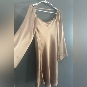 NWT Dynamite Satin Cowl Neck Dress in Champagne Taupe